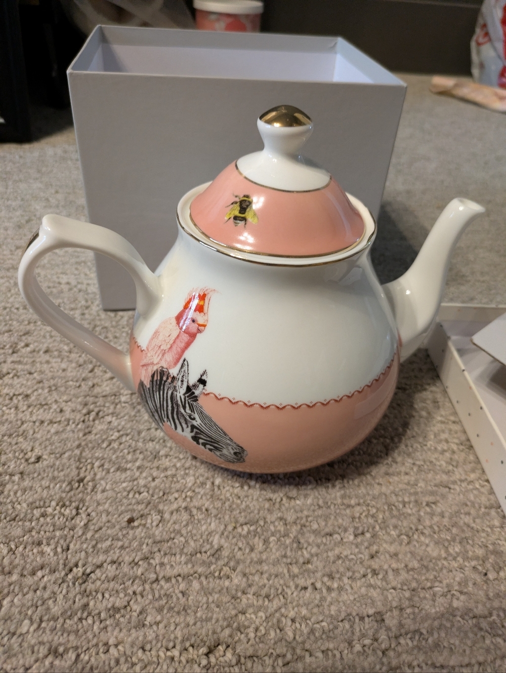 NIB- Yvonne Ellen Zebra And Parrot Teapot